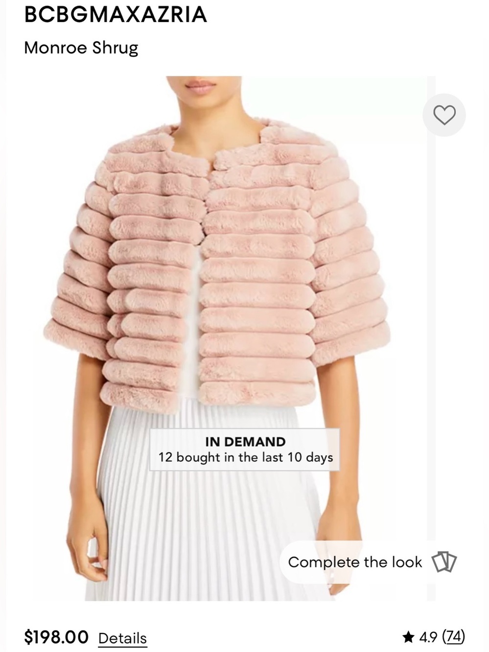 BCBGMaxAzria Monroe Shrug in Blush Pink Faux-Fur